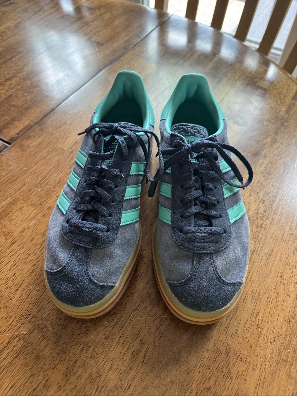adidas Men's Gray Suede Sneakers with Mint Green Stripes
